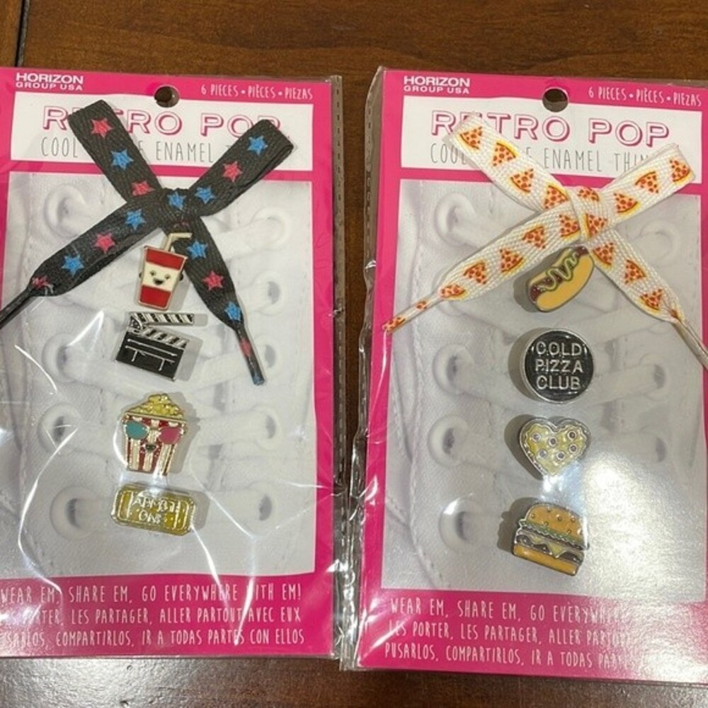 Retro Pop Enamel Shoe Charms With Laces, New! - Set of 2